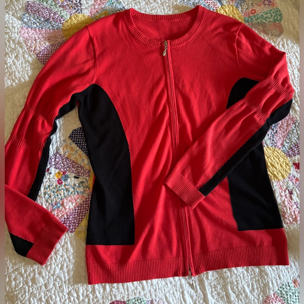 Red and Black Zip-Up Cardigan